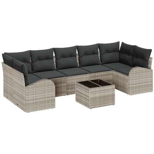 VidaXL 8-dijelni vrtni sofa set s jastučićima svjetlosivi poly ratan, 2-sjedalna vrtna sofa s pohranom i jastučićima svjetlosivi poly ratan Slike