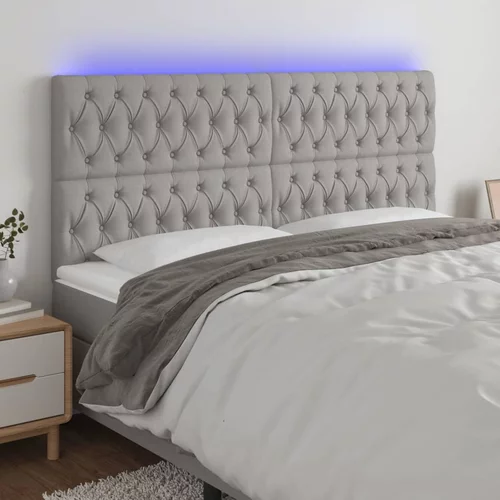 vidaXL LED posteljno vzglavje svetlo sivo 180x7x118/128 cm blago
