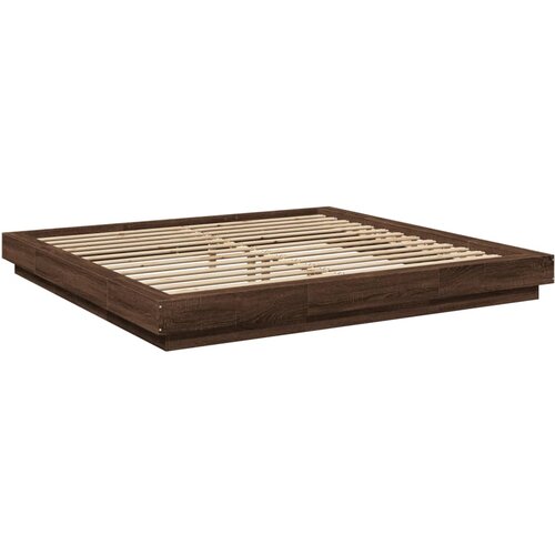 VidaXL Posteljni okvir z LED lučkami rjavi hrast 200x200 cm inž. les, (21151995) Slike