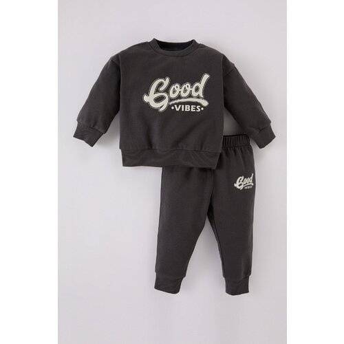 Defacto Baby Boy 2-Piece Set Crew Neck Printed Sweatshirt Elastic Waist Tracksuit Bottoms Cene