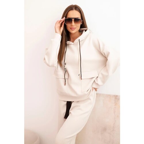 Kesi Włoski Women's set butter hoodie with pants with a belt beige Cene
