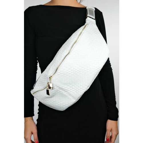 LuviShoes VENTA White Knit Women's Large Waist Bag Slike