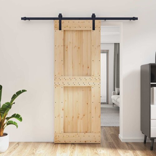  Klizna vrata Prirodna i crna 80 x 210 cm Čvrsta borovina Cijene