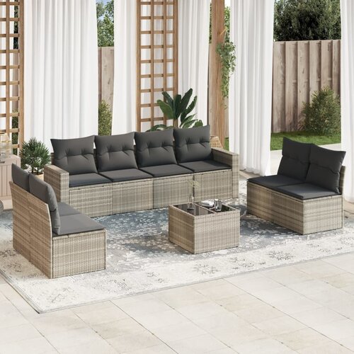 vidaXL 9-dijelni set vrtnih sofa od poliratana s jastucima svjetlosivi Cijene