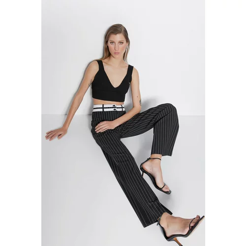Trendyol Black Contrast Waisted Stripe Smart Relaxed Cut Knitted Pants