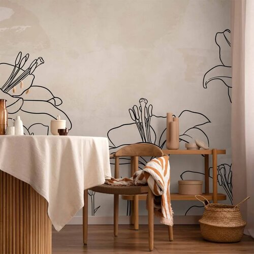  Foto tapeta - Sketch of nature - minimalist lineart with lily flowers on a beige background 300x210 Slike
