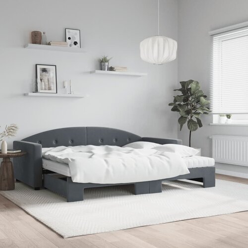 VidaXL Izvlečna dnevna postelja z vzmetnico tem. siva 90x200 cm žamet Slike