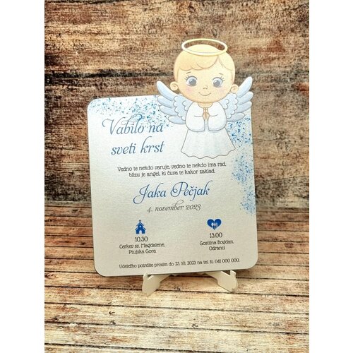 Vabilo za krst z izrezanim angelčkom- modro REK 01-04 Cene
