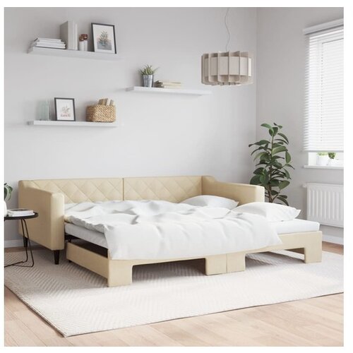 VidaXL Izvlečna dnevna postelja krem 100x200 cm blago Slike