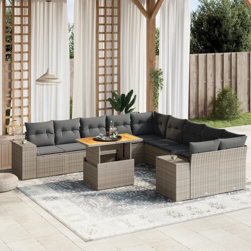 vidaXL 11-dijelni set vrtnih sofa od poliratana s jastucima sivi Cijene