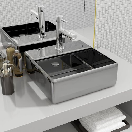 vidaXL umivaonik s otvorom za slavinu 38x30x11,5 cm keramički srebrni Cijene