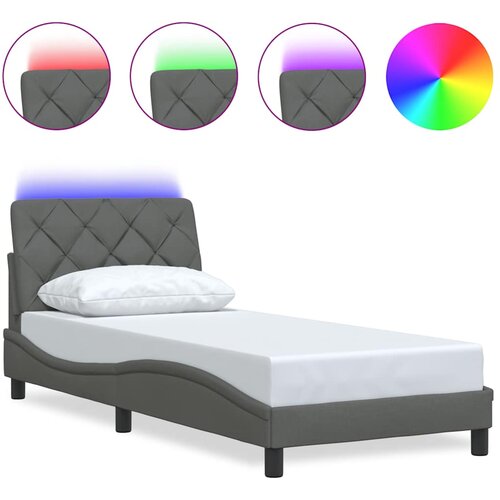 Maison Chic Posteljni okvir - Enojna postelja - Postelja za odrasle z LED brez vzmetnice temno siv 80x200 cm blago, (21696446) Slike