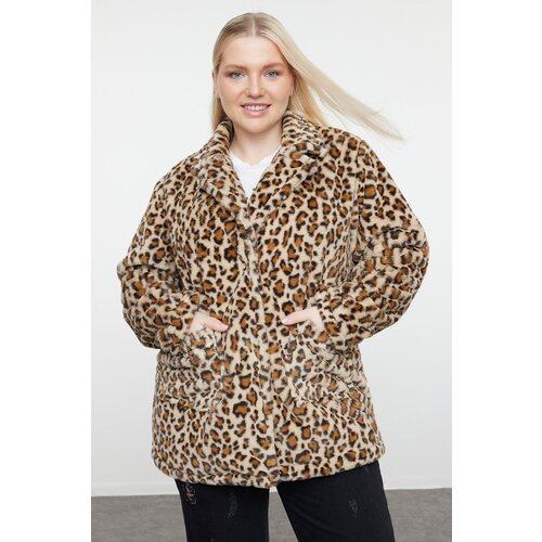 Trendyol Curve Brown Regular Fit Leopard Patterned Fur Coat Cene