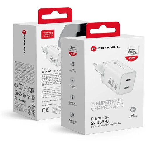  Punjač za telefone Forcell F-Energy Mini GaN III 2 x USB C PD QC4.0 45W VT-36B bijeli Cijene
