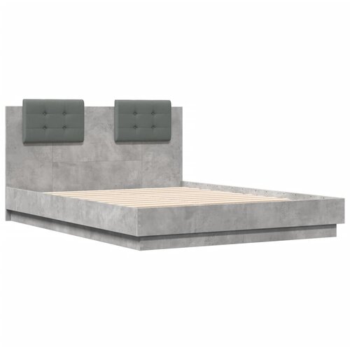 vidaXL Posteljni okvir z vzglavjem betonsko siv 135x190 cm inž. les, (21095405) Cene