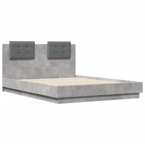 vidaXL Posteljni okvir z vzglavjem betonsko siv 135x190 cm inž. les, (21095405)