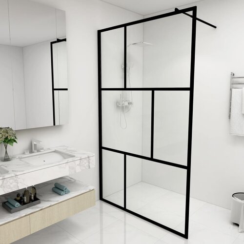 VidaXL Pregrada za tu&amp;scaron;iranje od kaljenog stakla crna 115 x 195 cm Slike