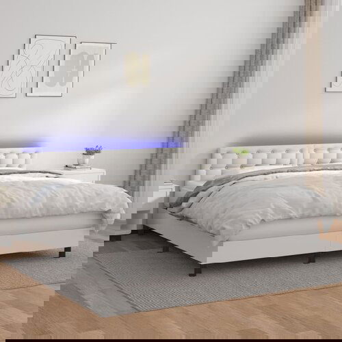 VidaXL Krevet box spring s madracem LED bijeli 180x200 cm umjetna koža Slike