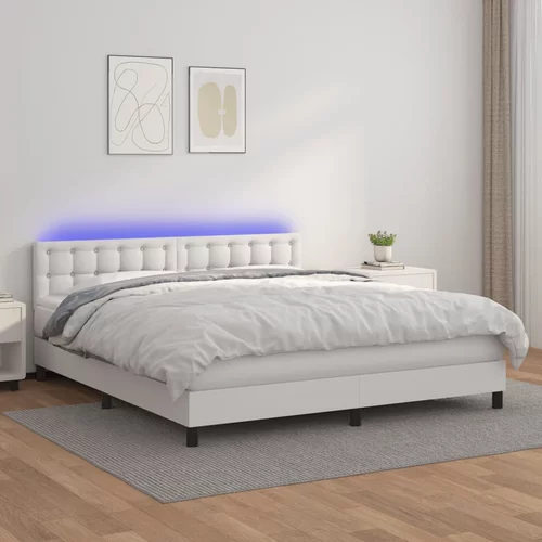 vidaXL Krevet box spring s madracem LED bijeli 180x200 cm umjetna koža