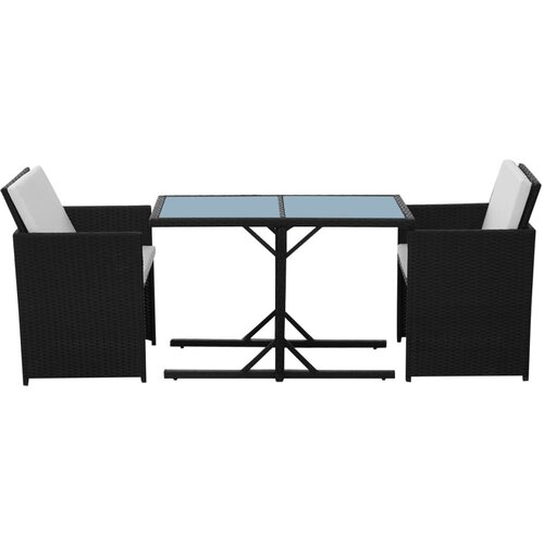  3-dijelni bistro set od poliratana s jastucima crni Slike