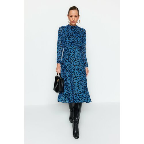 Trendyol Blue Midi Leopard Print Woven Dress Slike