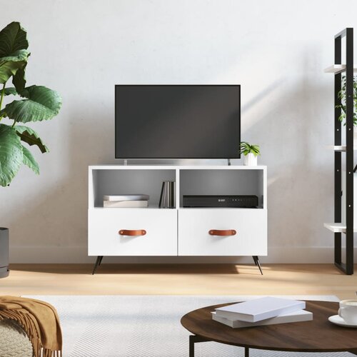 TV ormarić sjajni bijeli 80 x 36 x 50 cm od konstruiranog drva Slike