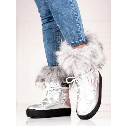 SHELOVET Silver women's snow boots with Fur