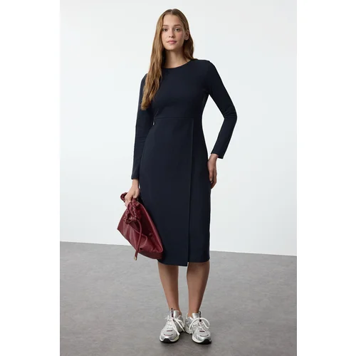 Trendyol Navy Blue Plain Midi Thessaloniki Wrap Midi Flexible Knit Dress