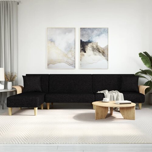 vidaXL Raztegljiv kavč L oblike črn 279x140x70 cm tkanina Cene