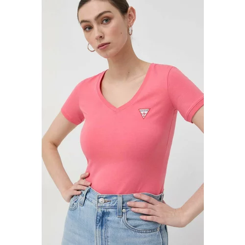 Guess Kratka majica ženski, roza barva