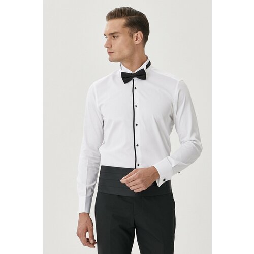 ALTINYILDIZ CLASSICS Men's White-black Tuxedo Collar Tailored Slim Fit Slim Fit Shirt Cene