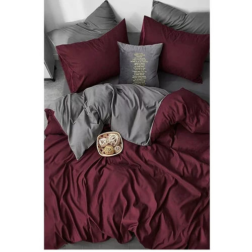 Mila Home Bordo rdeče-siva bombažna podaljšana posteljnina za zakonsko posteljo z rjuho 200x220 cm - Mila Home
