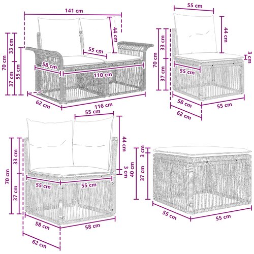  Sjedeća garnitura za vrt 7 kom. Siva poliratan 70.5 x 62 x 70 cm Slike