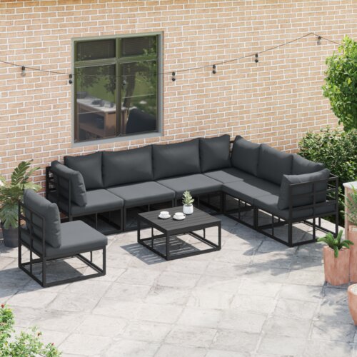 VidaXL Vrtna sedežna garnitura 8 pcs Črna 70 x 70 x 32 cm Aluminij Slike