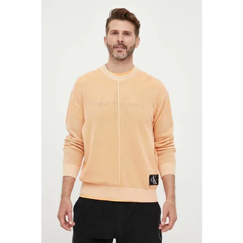Calvin Klein Jeans Bombažen pulover oranžna barva