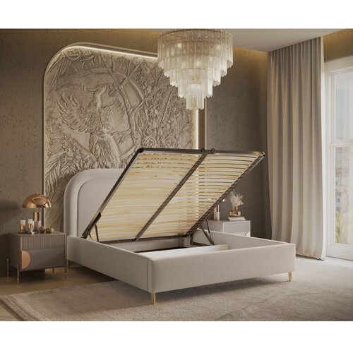 Maison de R&amp;ecirc;ve Bež tapecirani bračni krevet s prostorom za odlaganje s podnicom 160x200 cm Mija &amp;ndash; Slike