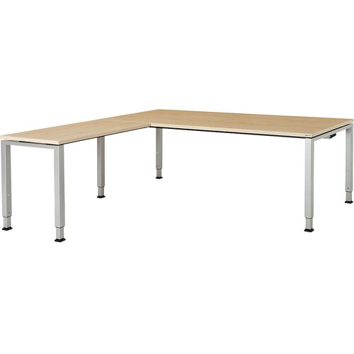 mauser Pisalna miza, kotna, spodnji del iz kvadratne/okrogle cevi, VxŠxG 650 - 850 x 2000 x 900 mm, kotni element na levi strani (širina 1000 mm), plo Cene