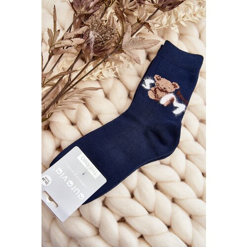 Kesi Warm cotton socks with teddy bear, navy blue Slike