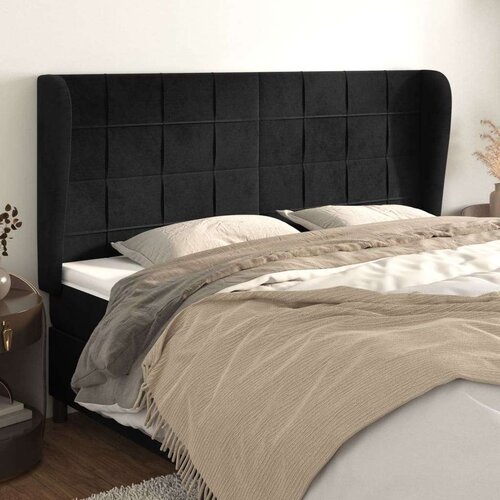  Vzglavje z u&amp;scaron;esi črno 203x23x118/128 cm žamet, (20933843) Slike