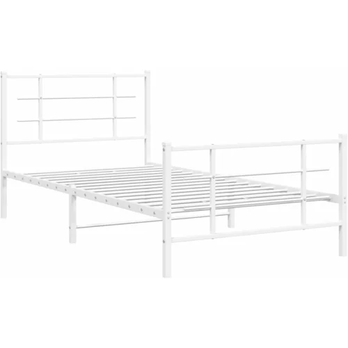 vidaXL Kovinski posteljni okvir z vzglavjem in vznožjem bel 107x203 cm, (21007224)