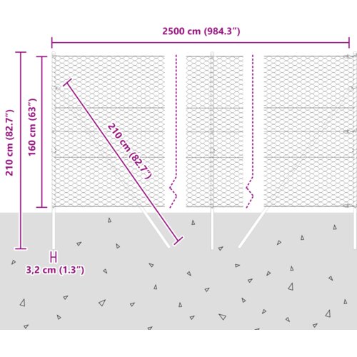 VidaXL Heksagonalna ograda Siva 1.6x25 m Čelik Slike