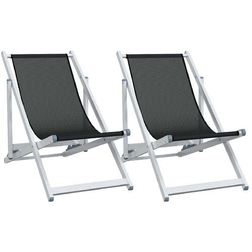 VidaXL Sklopive stolice za plažu 2 kom crne od aluminija i tekstilena Slike