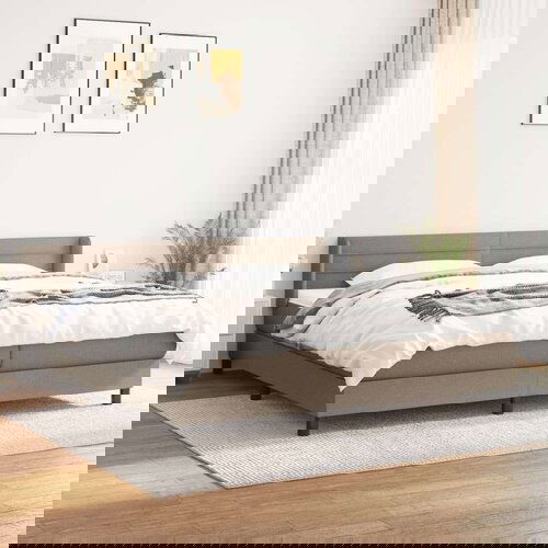  Krevet s oprugama i madracem smeđesivi 200x200 cm od tkanine Slike