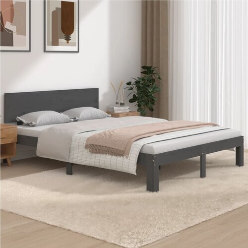 VidaXL Okvir za krevet od masivnog drva sivi 135 x 190 cm 4FT6 bračni Slike