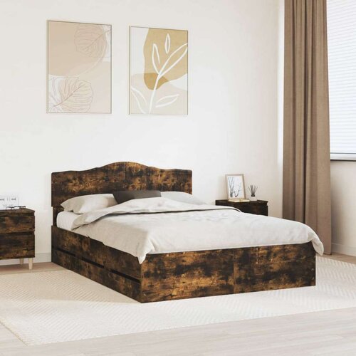  Okvir za krevet s ladicama Dimljeni hrast 140 x 190 cm - Dimljeni hrast 140 x 190 cm Cijene