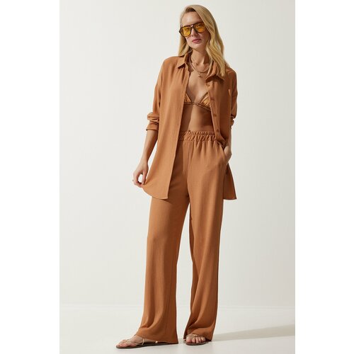 Happiness İstanbul Women's Biscuit Casual Knitted Shirt Pants Suit Slike
