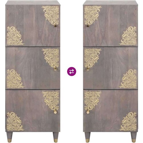VidaXL highboard siva i zlatna 40 x 33,5 x 110 cm čvrsto drvo manga Slike