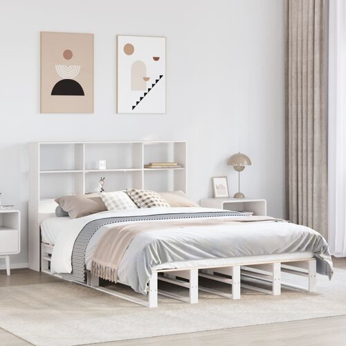 VidaXL Knjižna postelja brez vzmetnice bela 120x190 cm trden les Slike