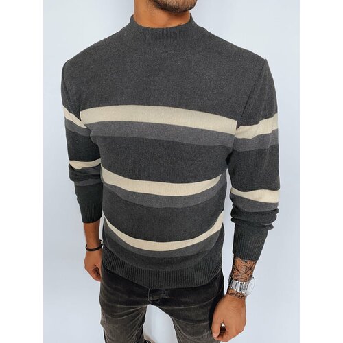 DStreet Men's striped turtleneck sweater, dark grey Slike