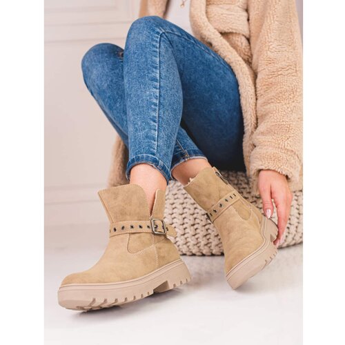 SHELOVET Beige women&amp;#039;s ankle boots made of ecological suede Slike